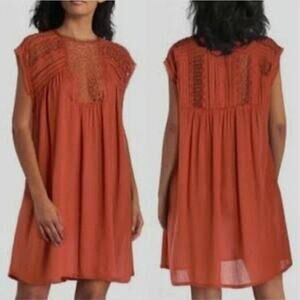 Anthropologie See U Soon Size S Burnt Orange  Boho Lace Babydoll Mini Dress